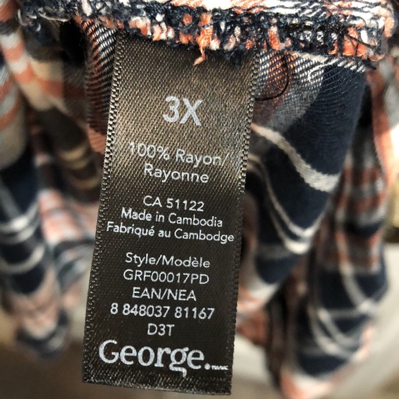 Navy and orange plaid blouse - Picture 4 of 6